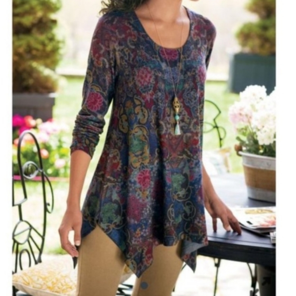 Soft Surroundings Paisley Floral Print Long Sleeve Tunic Size M